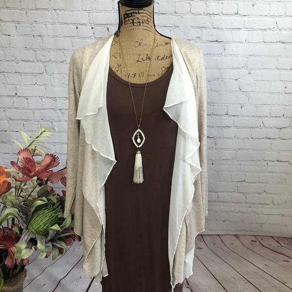 Pebble and Stone Tan and White Overlay Cardigan - Picture 2 of 10